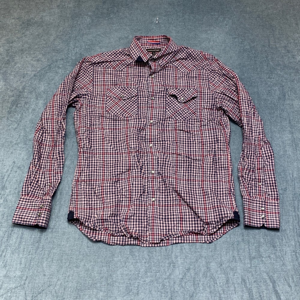 Banana Republic Western Shirt Mens M Multicolor Plaid Cotton Stretch Button Up
